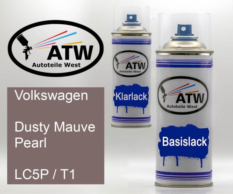 Volkswagen, Dusty Mauve Pearl, LC5P / T1: 400ml Sprühdose + 400ml Klarlack - Set, von ATW Autoteile West.